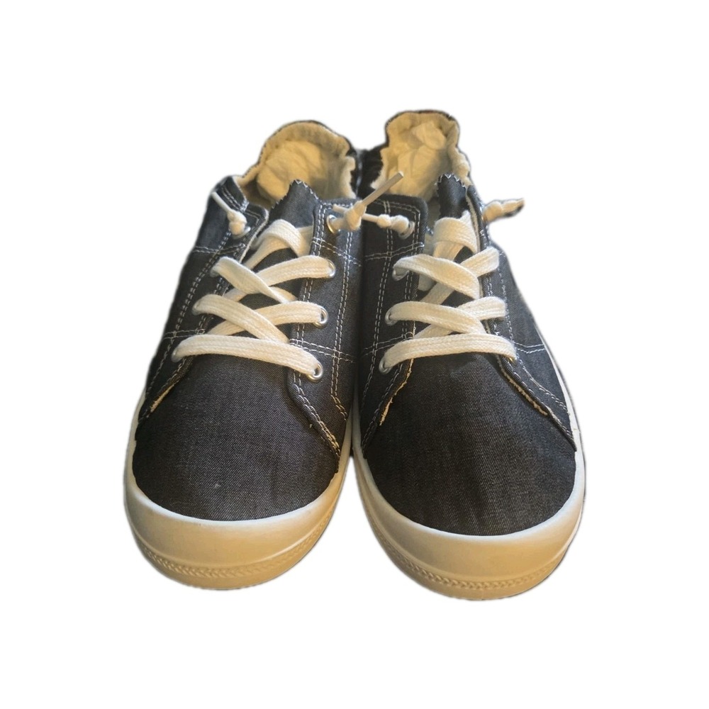Sonoma Goods for Life Women's 9W Black Denim Slip-On Sneakers Lace Up Woven Heel